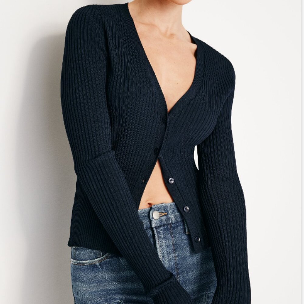 Good American Black Stretch Ribbed Cardigan Size XS